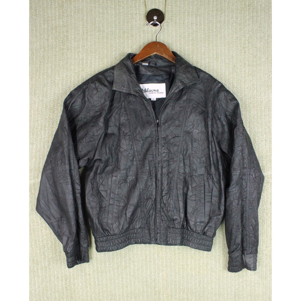 Vintage Wilsons Leather Bomber Jacket Biker Mens Small Black Textured Zip Up